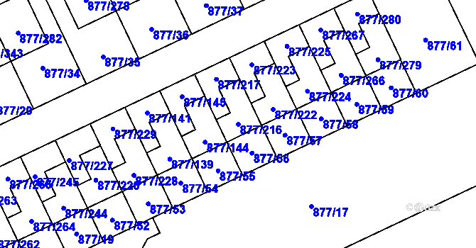 Parcela st. 877/216 v KÚ Hostavice, Katastrální mapa