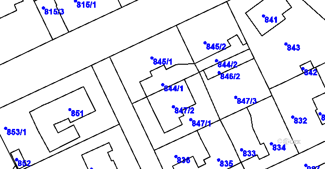 Parcela st. 844/1 v KÚ Hostavice, Katastrální mapa