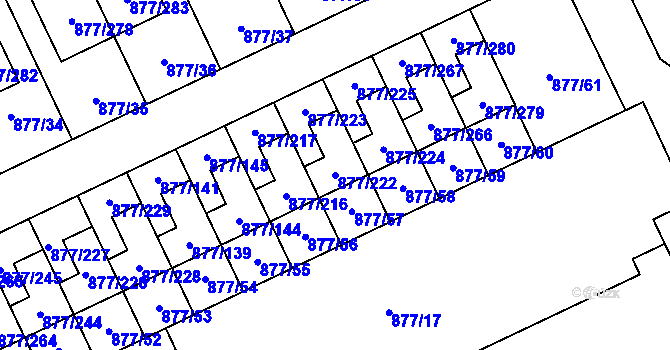 Parcela st. 877/222 v KÚ Hostavice, Katastrální mapa