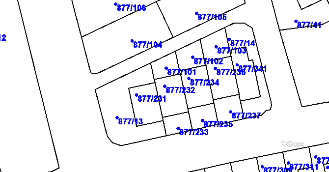 Parcela st. 877/232 v KÚ Hostavice, Katastrální mapa