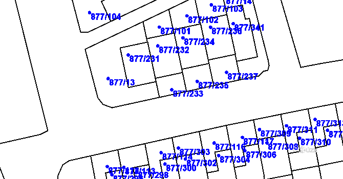 Parcela st. 877/233 v KÚ Hostavice, Katastrální mapa
