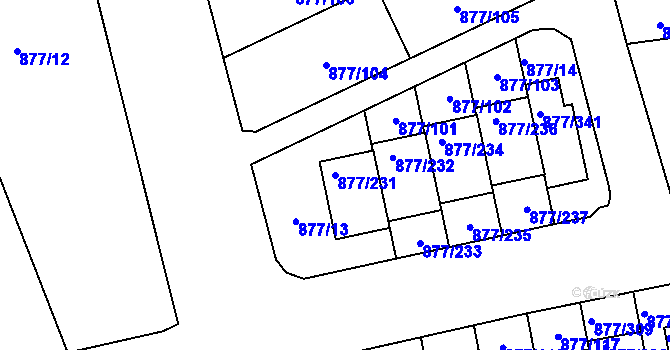 Parcela st. 877/231 v KÚ Hostavice, Katastrální mapa