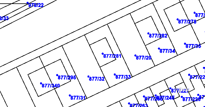 Parcela st. 877/281 v KÚ Hostavice, Katastrální mapa
