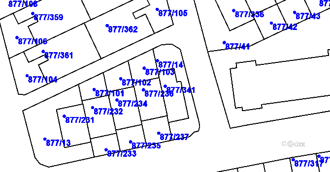 Parcela st. 877/341 v KÚ Hostavice, Katastrální mapa