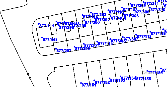 Parcela st. 877/301 v KÚ Hostavice, Katastrální mapa