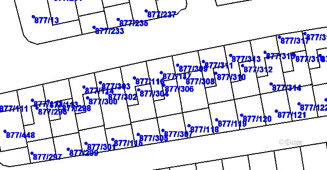 Parcela st. 877/306 v KÚ Hostavice, Katastrální mapa