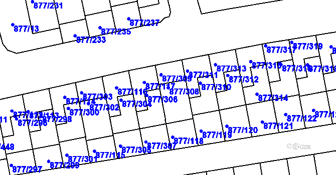 Parcela st. 877/308 v KÚ Hostavice, Katastrální mapa