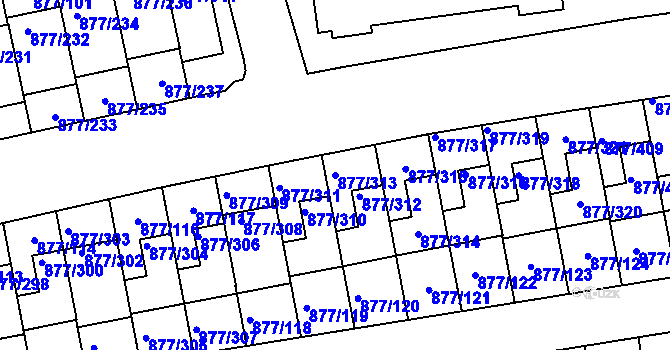 Parcela st. 877/313 v KÚ Hostavice, Katastrální mapa