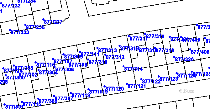 Parcela st. 877/312 v KÚ Hostavice, Katastrální mapa