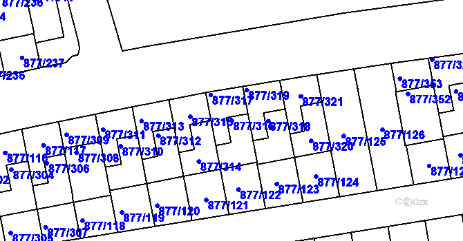 Parcela st. 877/316 v KÚ Hostavice, Katastrální mapa