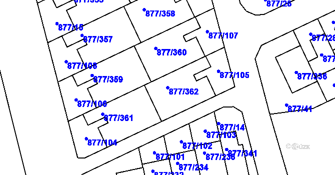 Parcela st. 877/362 v KÚ Hostavice, Katastrální mapa