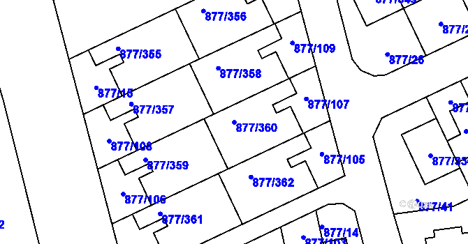 Parcela st. 877/360 v KÚ Hostavice, Katastrální mapa