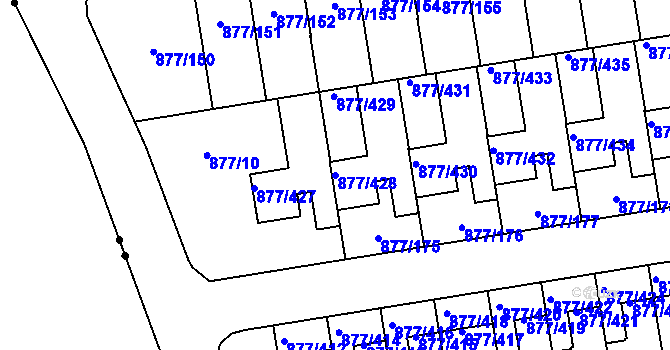 Parcela st. 877/428 v KÚ Hostavice, Katastrální mapa