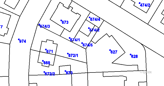 Parcela st. 674/5 v KÚ Hostavice, Katastrální mapa
