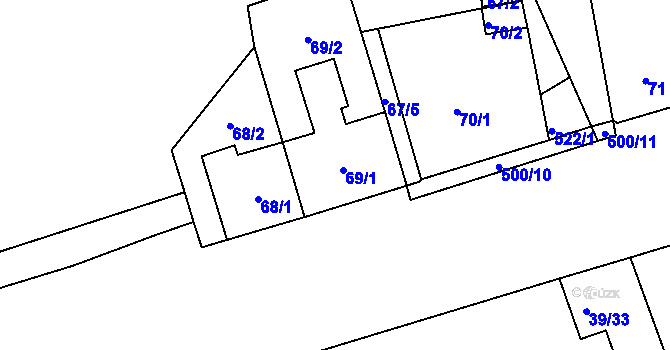 Parcela st. 69 v KÚ Hrdlořezy, Katastrální mapa