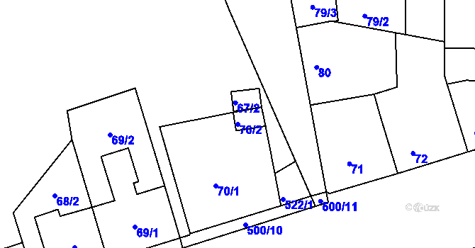Parcela st. 70/2 v KÚ Hrdlořezy, Katastrální mapa