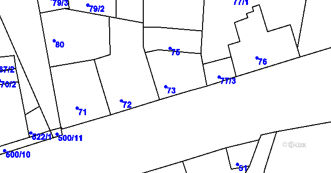 Parcela st. 73 v KÚ Hrdlořezy, Katastrální mapa
