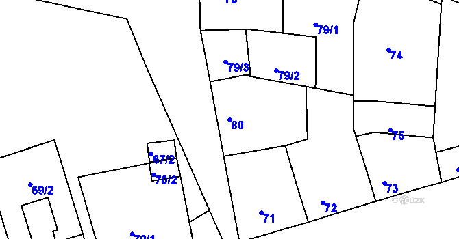 Parcela st. 80 v KÚ Hrdlořezy, Katastrální mapa