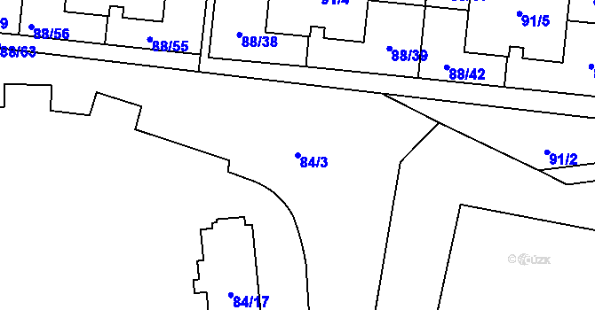 Parcela st. 84/3 v KÚ Hrdlořezy, Katastrální mapa