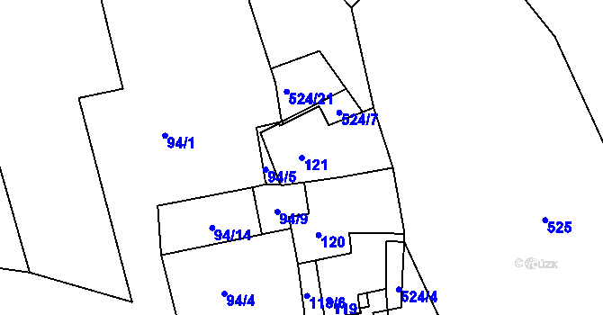 Parcela st. 121 v KÚ Hrdlořezy, Katastrální mapa