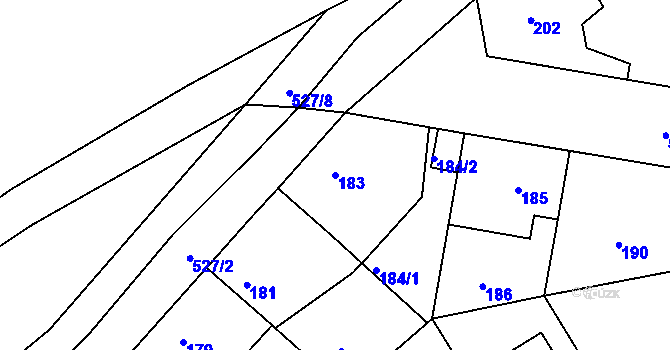 Parcela st. 183 v KÚ Hrdlořezy, Katastrální mapa