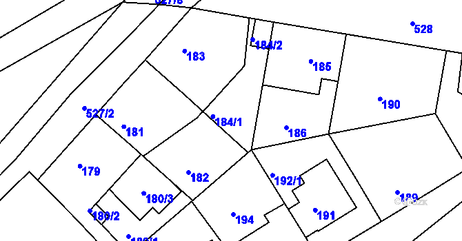 Parcela st. 184 v KÚ Hrdlořezy, Katastrální mapa