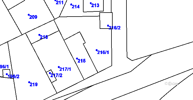 Parcela st. 216/1 v KÚ Hrdlořezy, Katastrální mapa