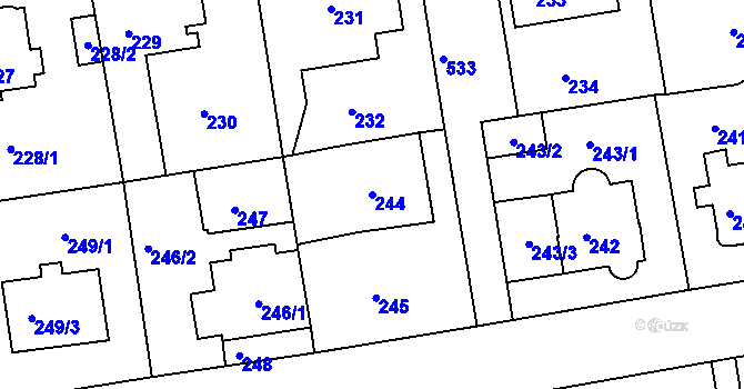 Parcela st. 244 v KÚ Hrdlořezy, Katastrální mapa
