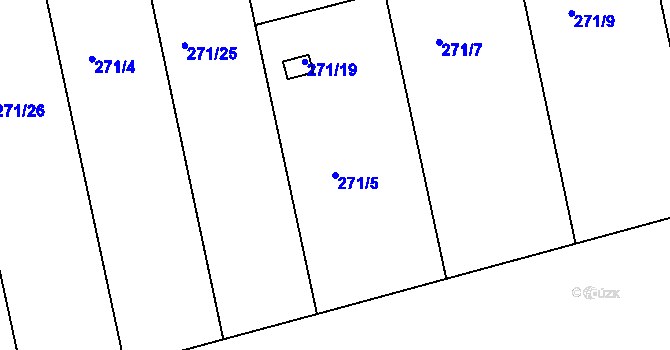 Parcela st. 271/5 v KÚ Hrdlořezy, Katastrální mapa
