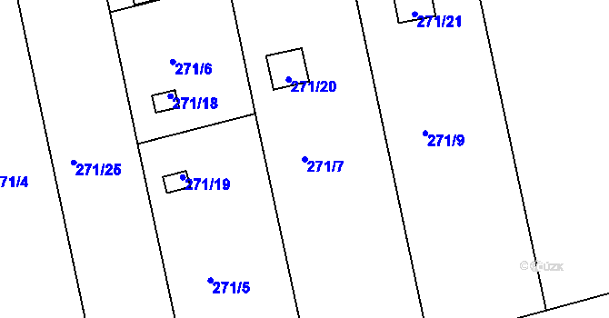 Parcela st. 271/7 v KÚ Hrdlořezy, Katastrální mapa