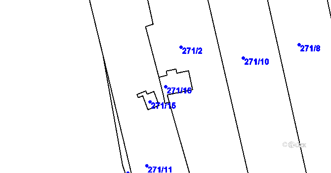 Parcela st. 271/16 v KÚ Hrdlořezy, Katastrální mapa