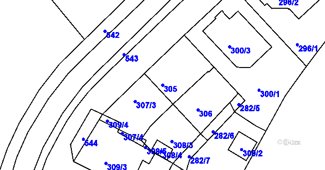 Parcela st. 305 v KÚ Hrdlořezy, Katastrální mapa