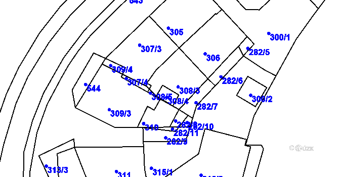 Parcela st. 308 v KÚ Hrdlořezy, Katastrální mapa