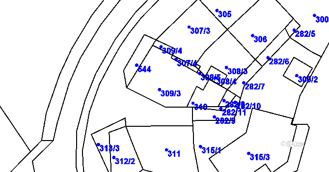 Parcela st. 309 v KÚ Hrdlořezy, Katastrální mapa