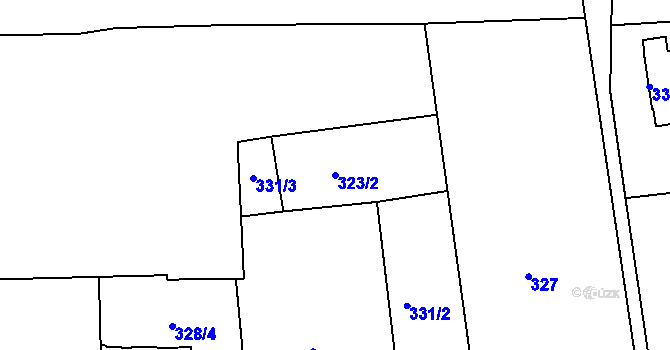 Parcela st. 323/2 v KÚ Hrdlořezy, Katastrální mapa