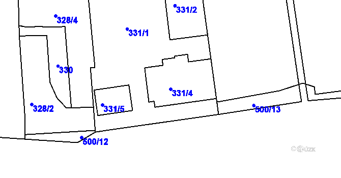 Parcela st. 331/4 v KÚ Hrdlořezy, Katastrální mapa