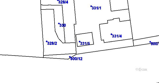 Parcela st. 331/5 v KÚ Hrdlořezy, Katastrální mapa