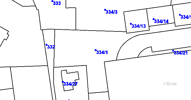 Parcela st. 334/1 v KÚ Hrdlořezy, Katastrální mapa