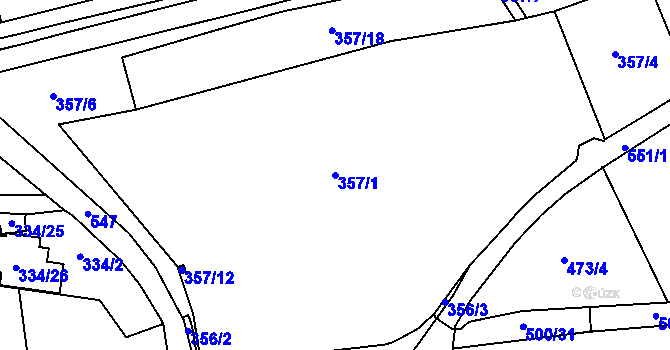 Parcela st. 357/1 v KÚ Hrdlořezy, Katastrální mapa
