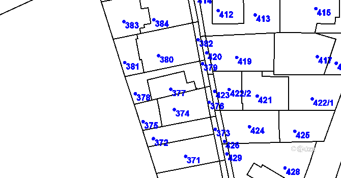 Parcela st. 377 v KÚ Hrdlořezy, Katastrální mapa
