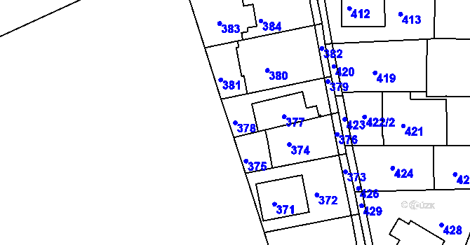 Parcela st. 378 v KÚ Hrdlořezy, Katastrální mapa