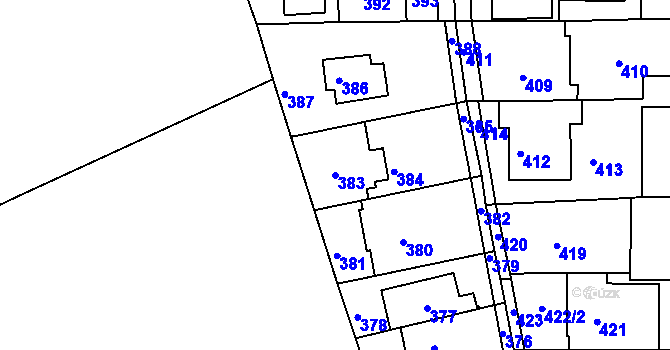 Parcela st. 383 v KÚ Hrdlořezy, Katastrální mapa