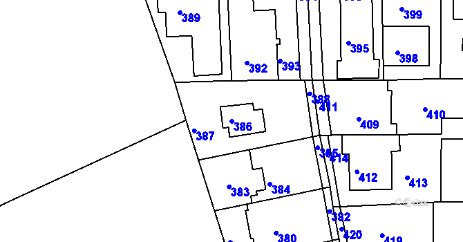 Parcela st. 386 v KÚ Hrdlořezy, Katastrální mapa