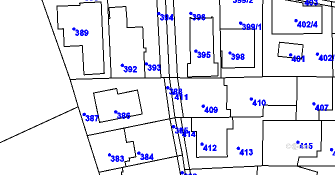 Parcela st. 388 v KÚ Hrdlořezy, Katastrální mapa