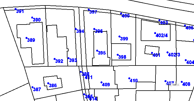 Parcela st. 395 v KÚ Hrdlořezy, Katastrální mapa