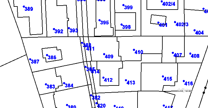 Parcela st. 409 v KÚ Hrdlořezy, Katastrální mapa
