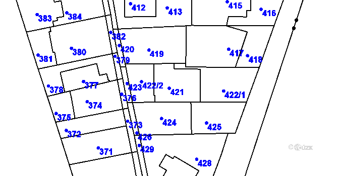 Parcela st. 421 v KÚ Hrdlořezy, Katastrální mapa