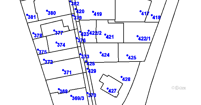 Parcela st. 424 v KÚ Hrdlořezy, Katastrální mapa