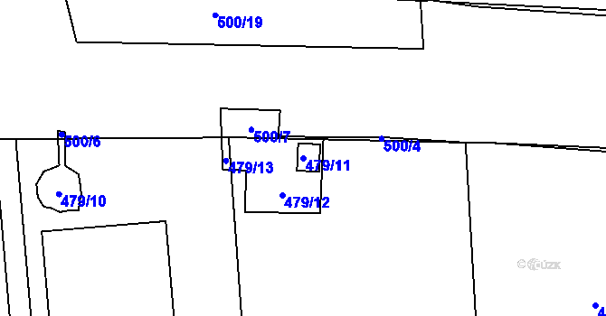 Parcela st. 479/11 v KÚ Hrdlořezy, Katastrální mapa