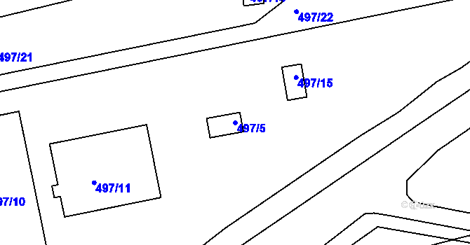 Parcela st. 497/5 v KÚ Hrdlořezy, Katastrální mapa